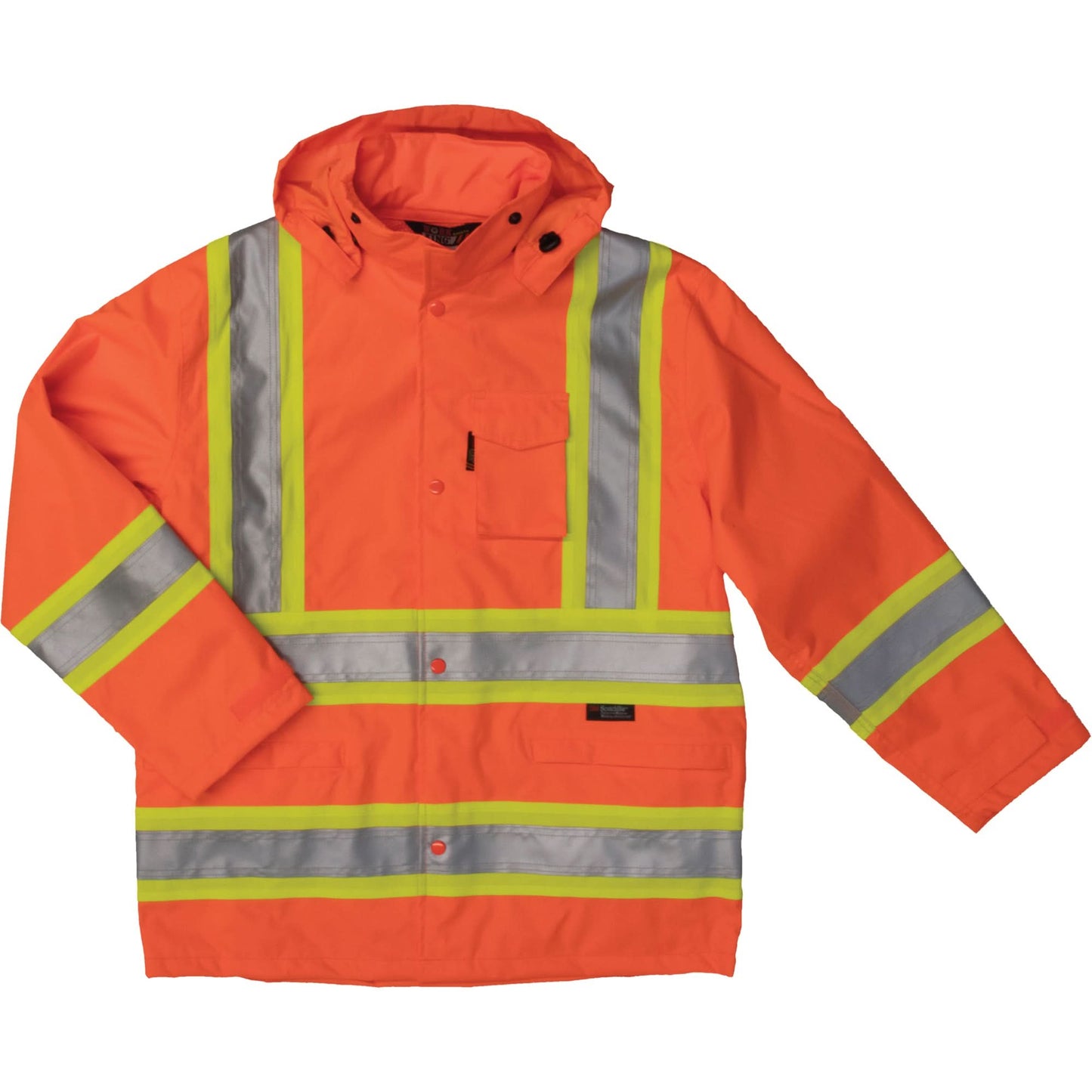 Ripstop Safety Rain Jacket, Polyester, Medium, High Visibility Orange