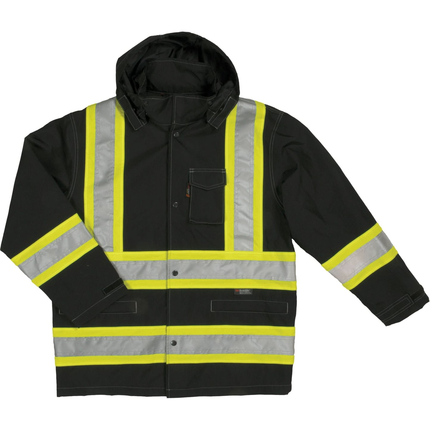Ripstop Safety Rain Jacket, Polyester, 4X-Large, Black
