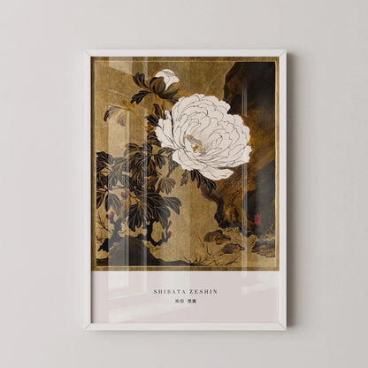 Shibata Zeshin Peonies Print: Vintage Japanese Woodblock Art