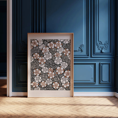 Vintage Japanese Botanical Art Print: Shin Bijutsukai Flower Pattern