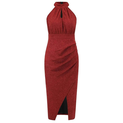 Shiny Stand Collar Formal Dress Slim Fit Charming Slit Irregular Dress