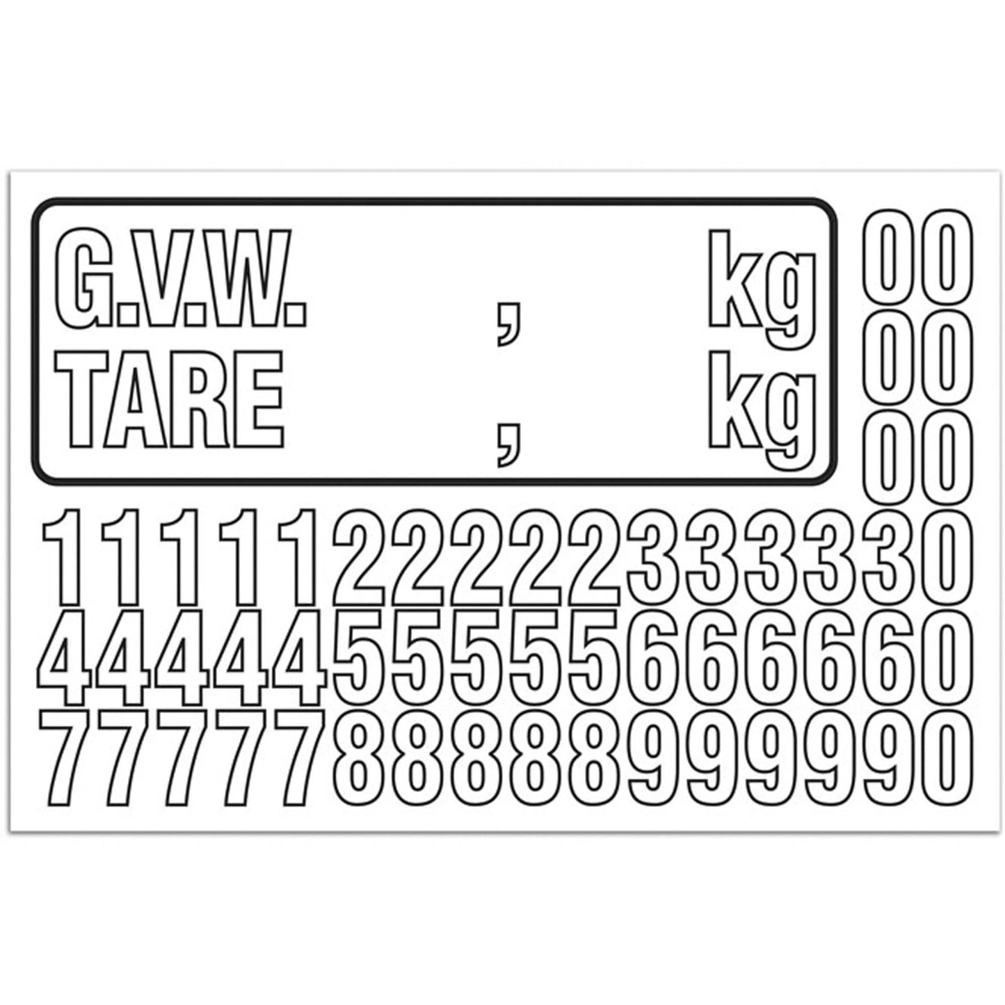 G.V.W. Truck Number Kit, Assorted Numbers/Letters/Punctuation, White