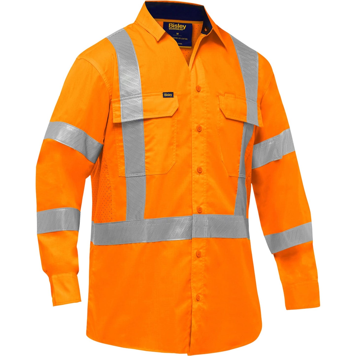 Bisley® X-Back Long Sleeve Work Shirt with X-Airflow™, Poly-Cotton, 2X-Large, High Visibility Orange