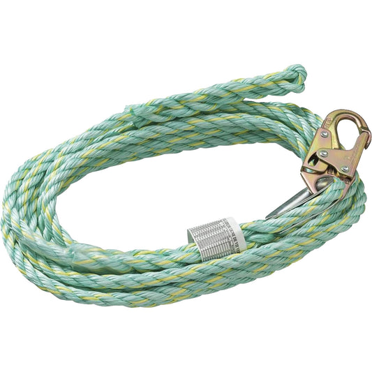 VL-1125-100 Vertical Lifeline Rope with Anchor End Snap Hook & Trailing End Back Splice, Copolymer