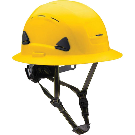 Casque Fibre Metal de style alpiniste, avec bord intégral, ventilé, à cliquet, jaune