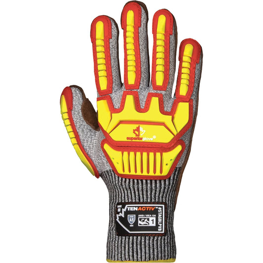 Gants antichoc TenActivMC STAGBLPVB, grande taille, paume en cuir de vache, poignet en tricot