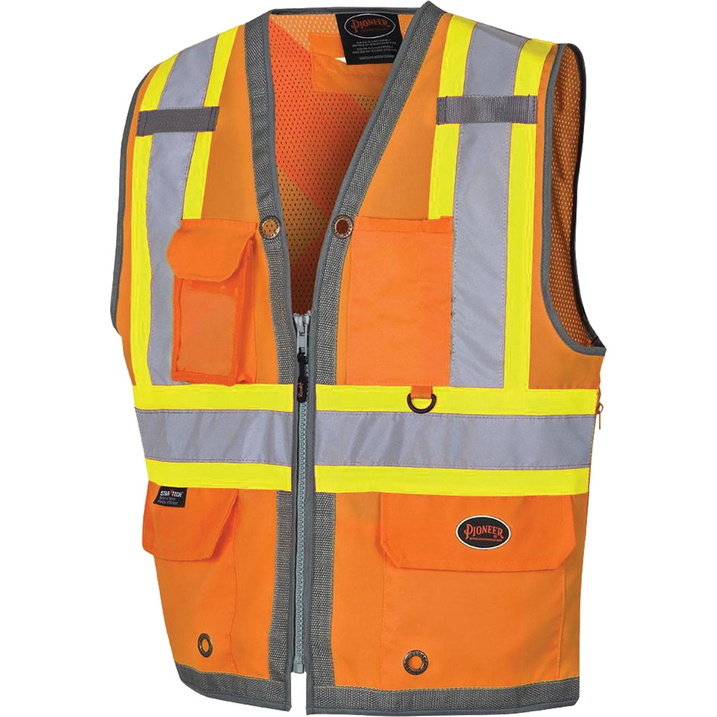 Pioneer Mesh Back Zip Front Surveyor Safety Vest, High Visibility Orange, 5X-Large, Polyester