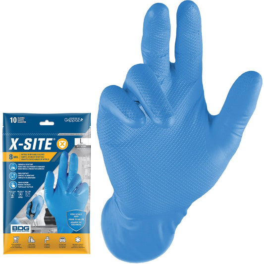 Grippaz™ Disposable Gloves, Large, Nitrile, 8-mil, Powder-Free, Blue