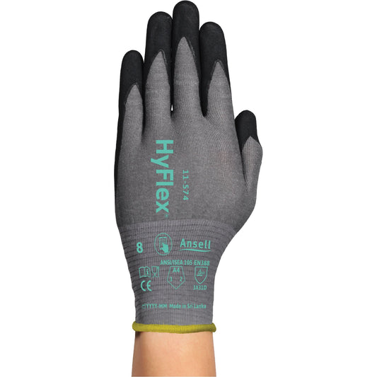 HyFlex® 11-574 Cut-Resistant Gloves, Size Medium/8, 21 Gauge, Foam Nitrile Coated, Intercept™ Shell, ASTM ANSI Level A4/EN 388 Level D