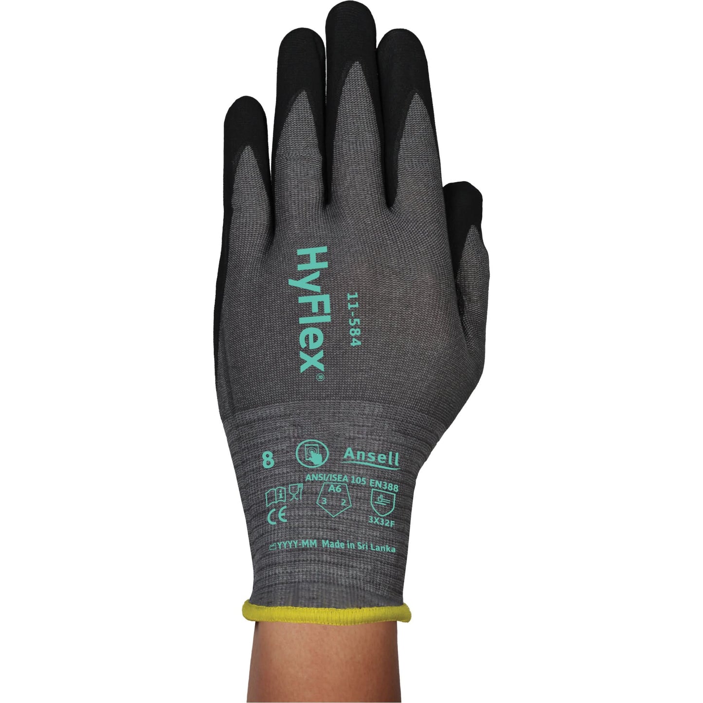 HyFlex® 11-584 Cut-Resistant Gloves, Size Medium/8, 21 Gauge, Foam Nitrile Coated, HPPE/Intercept™ Shell, ASTM ANSI Level A6/EN 388 Level F