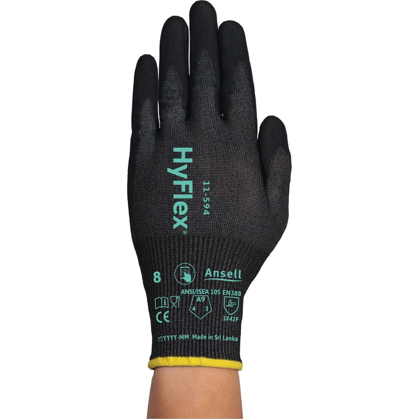 HyFlex® 11-594 Cut-Resistant Gloves, Size 5/2X-Small, 18 Gauge, Nitrile Coated, HPPE/Intercept™ Shell, ASTM ANSI Level A9/EN 388 Level F