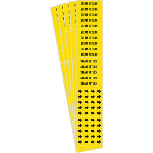 Marqueurs de tuyaux « Steam Return », auto-adhésifs, 5,7 cm H x 7 cm L, noir sur jaune