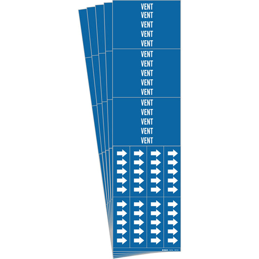 "Vent" Pipe Markers, Self-Adhesive, 2-1/4" H x 2-3/4" W, White on Blue