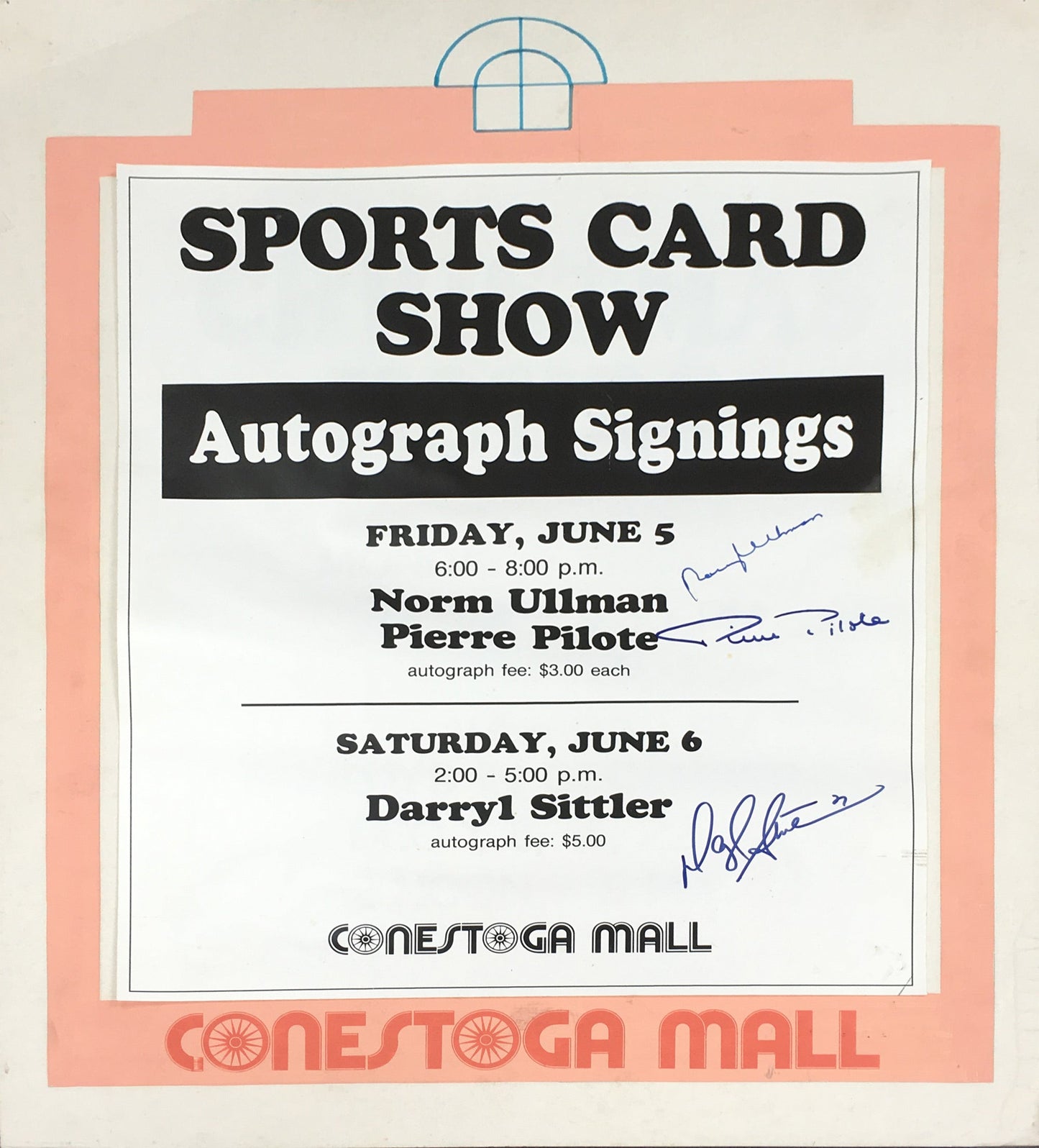 NORM ULLMAN & PIERRE PILOTE SIGNED VINTAGE SIGN - BLACKHAWKS, LEAFS 28"X22"