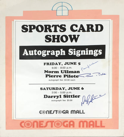 NORM ULLMAN & PIERRE PILOTE SIGNED VINTAGE SIGN - BLACKHAWKS, LEAFS 28"X22"