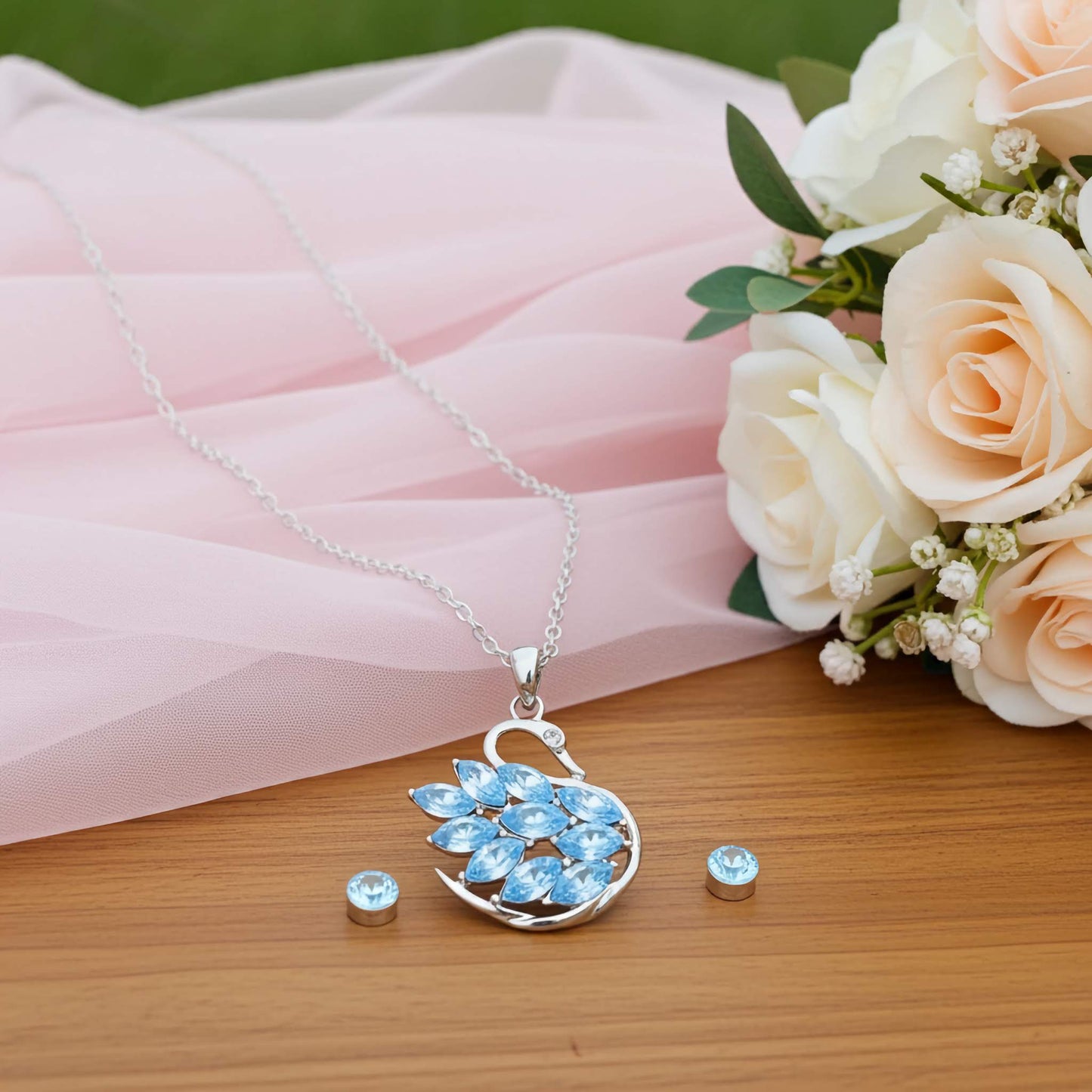 Swan Necklace Pendant & Ear Studs