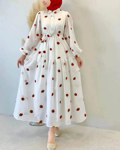 Robe longue simple et élégante à manches longues pour femmes arabes, de Dubaï, de Turquie et du Moyen-Orient