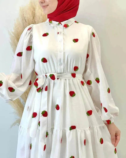 Robe longue simple et élégante à manches longues pour femmes arabes, de Dubaï, de Turquie et du Moyen-Orient
