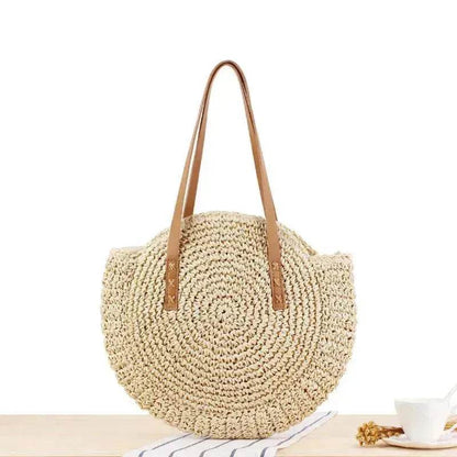 Simple Round Shoulder Bag Straw Handbag Summer Beach Bags