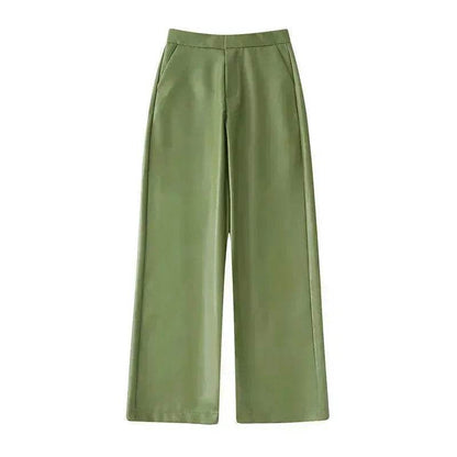 Single Breasted Casual Imitation Leather Suit Jacket Trousers Suit Women