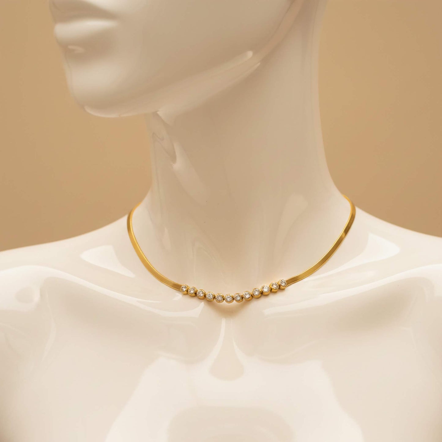 Trendy 18k Gold Plated Zirconia Diamond Choker Necklace