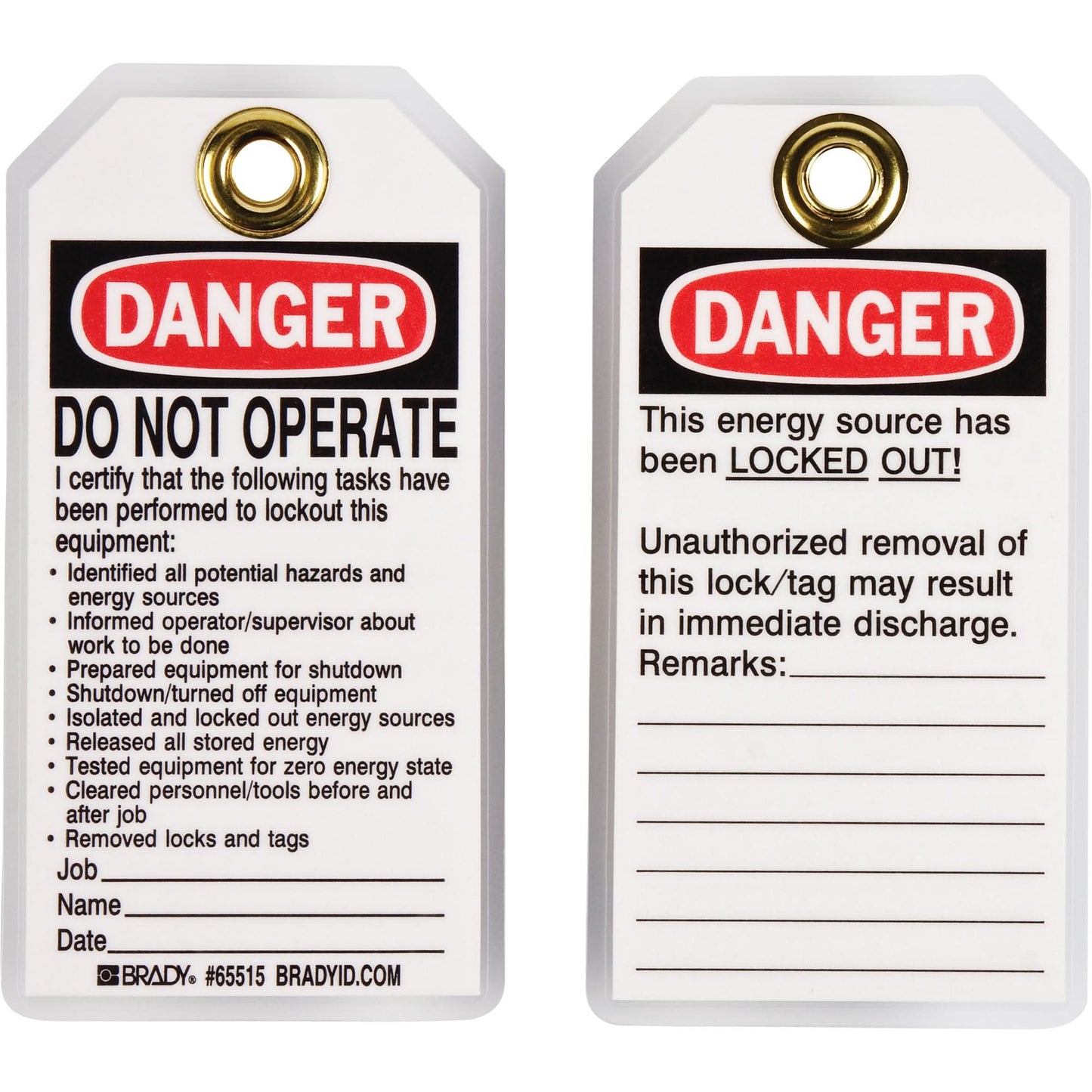 Lockout Tags, Plastic, 3" W x 5-1/2" H, English
