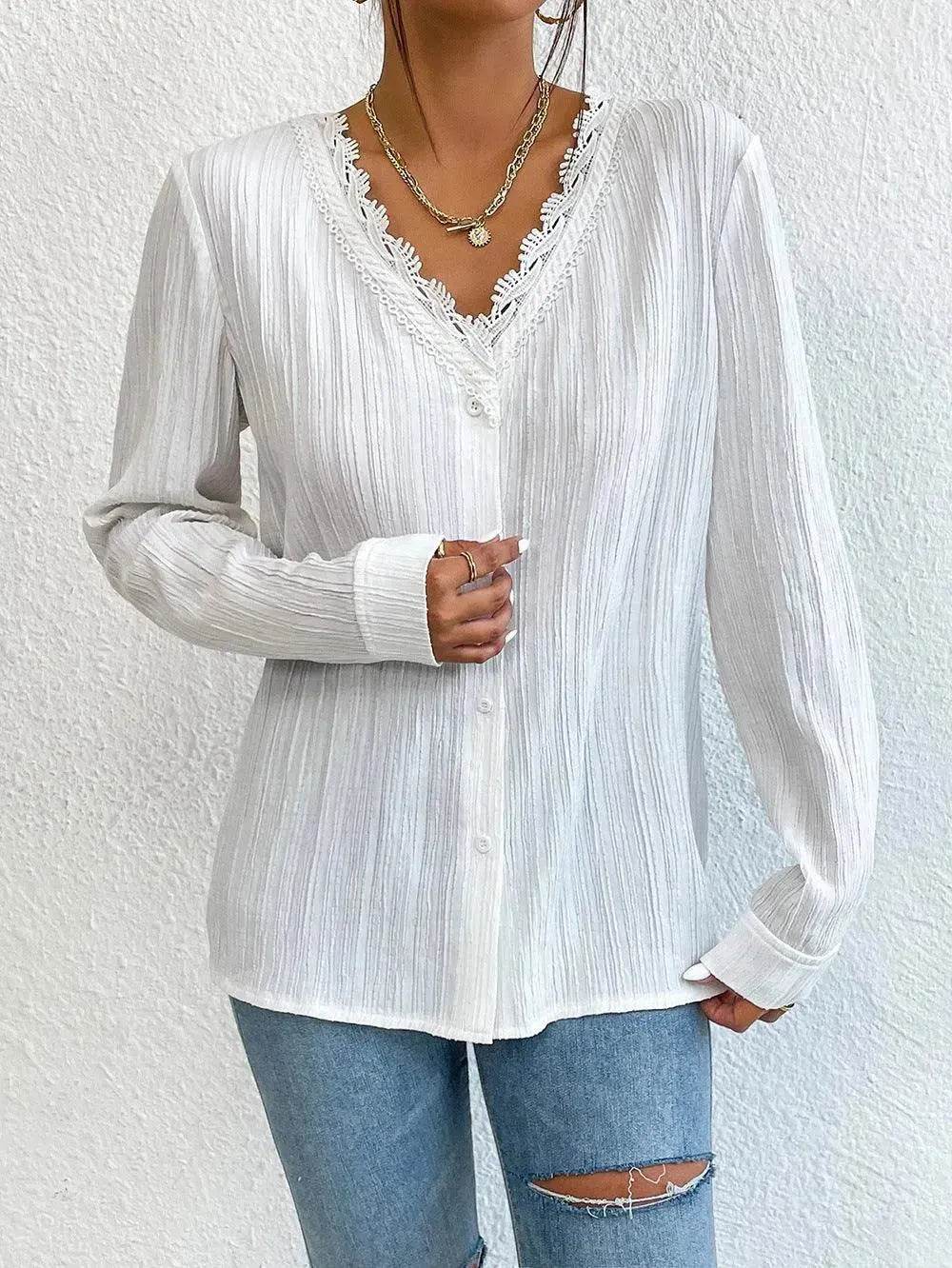 White Slim Fit Long Sleeve  Shirt evening Top Women