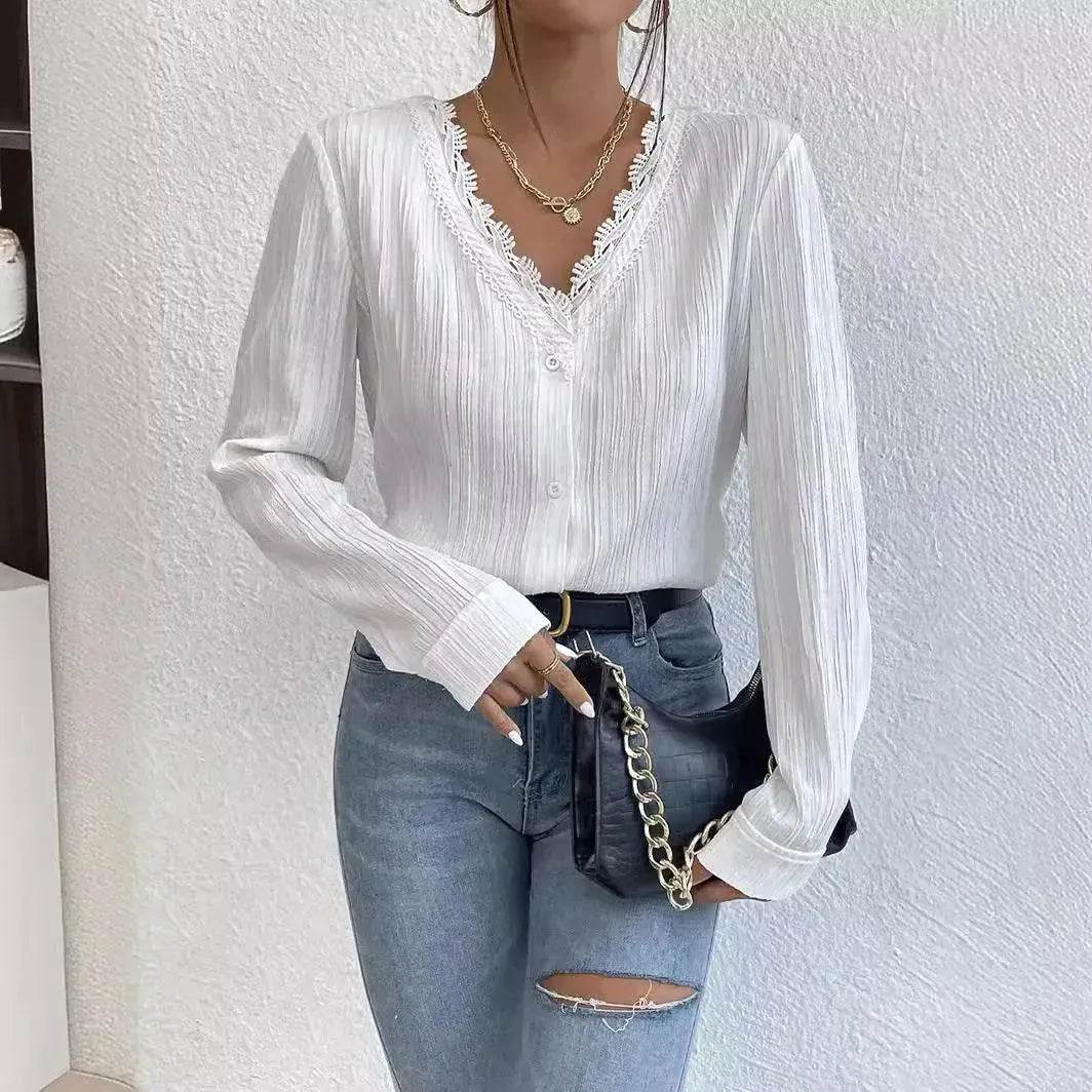 White Slim Fit Long Sleeve  Shirt evening Top Women
