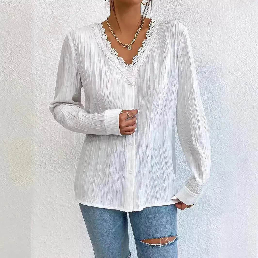 White Slim Fit Long Sleeve  Shirt evening Top Women