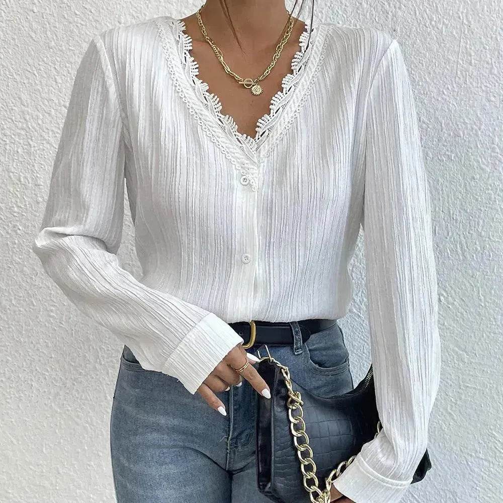 White Slim Fit Long Sleeve  Shirt evening Top Women