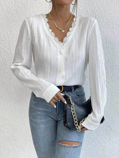 White Slim Fit Long Sleeve  Shirt evening Top Women