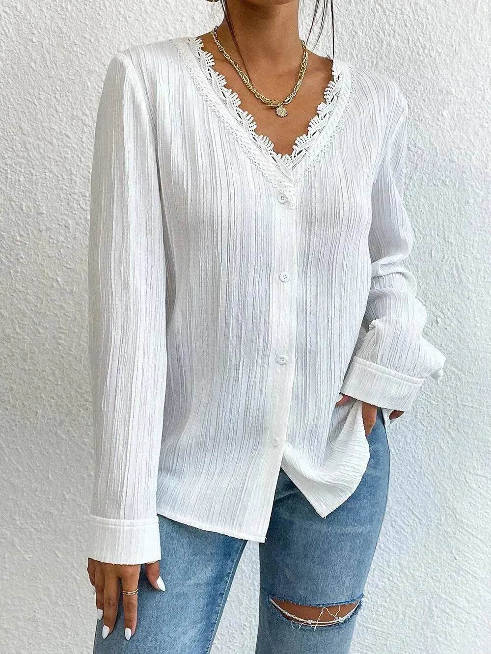 White Slim Fit Long Sleeve  Shirt evening Top Women