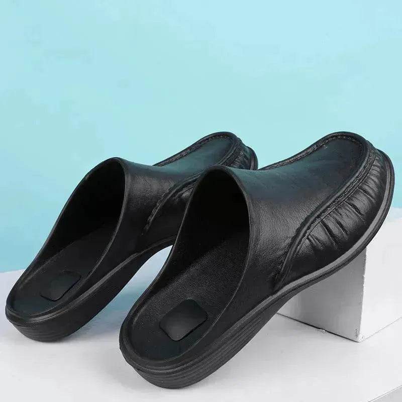 Slippers Men's Summer Leather Word Casual Tide Sandals Men's Non-slip Leather New Sandals Outer Wear Large Size Beach Shoes