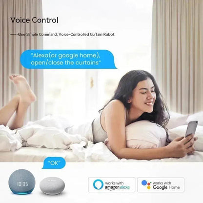 Smart Intelligent Curtain Opener Robot Motor BT Voice Control Switch Electric Curtain Robot APP Control Timer Setup Compatible with Home for Roman Rod