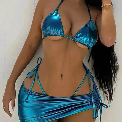 Solid Color Bronzing Glossy Charming Lacing Swimsuit