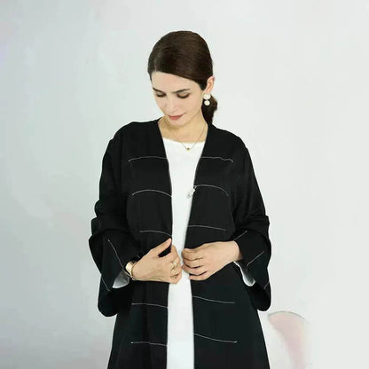 Solid Color Cardigan Abaya Dress Robe for Elegant Arab Dubai Turkey Middle Eastern Women.