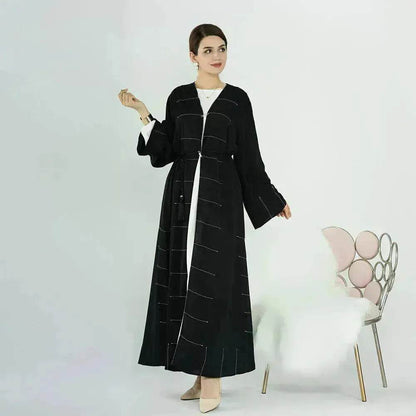 Solid Color Cardigan Abaya Dress Robe for Elegant Arab Dubai Turkey Middle Eastern Women.