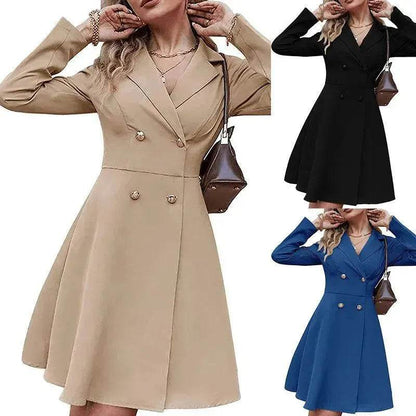 Solid Color Double Breasted Long Sleeve Trench Coat Fashion Slim Coat