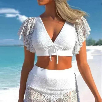 Solid Color Hollow High Waist Charming Split Suit