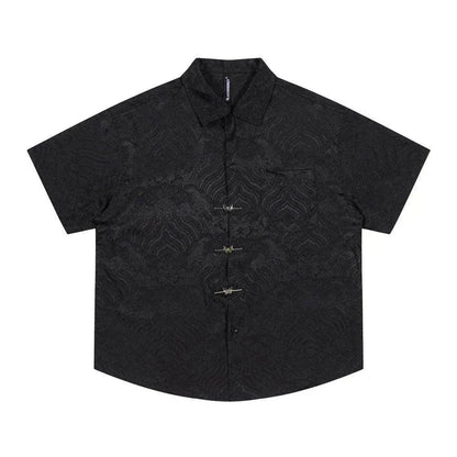 Solid Color Jacquard Floral Short Sleeve Shirt