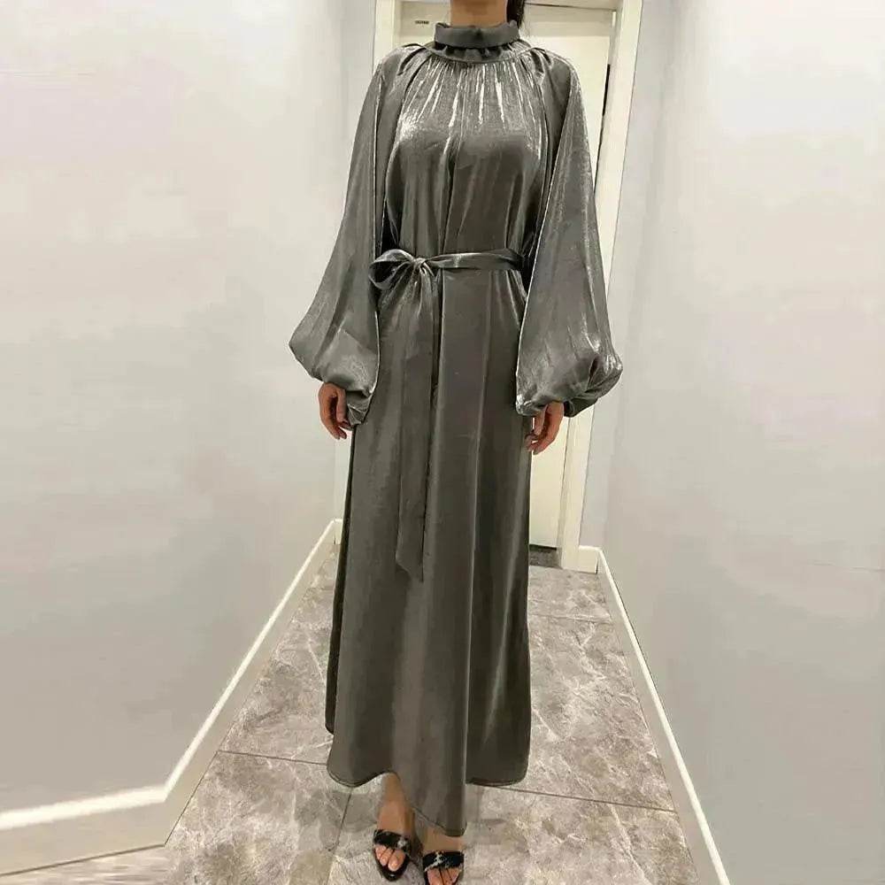 Solid Color Long Sleeve Abaya Dress for Middle East Arab Dubai Turkey Women