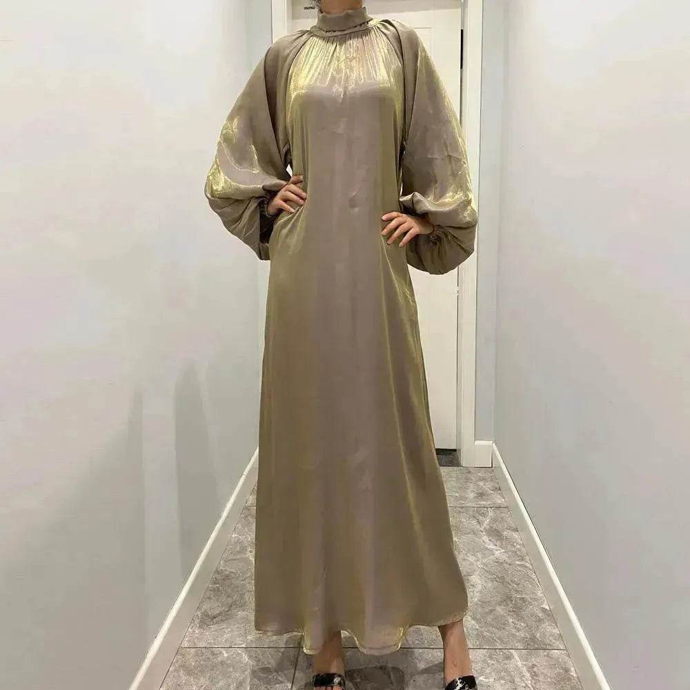Solid Color Long Sleeve Abaya Dress for Middle East Arab Dubai Turkey Women