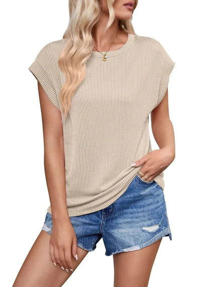 Solid Color Stripe Bat-sleeve Summer Casual Loose Vest blouse Tops for Women.