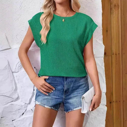 Solid Color Stripe Bat-sleeve Summer Casual Loose Vest blouse Tops for Women.