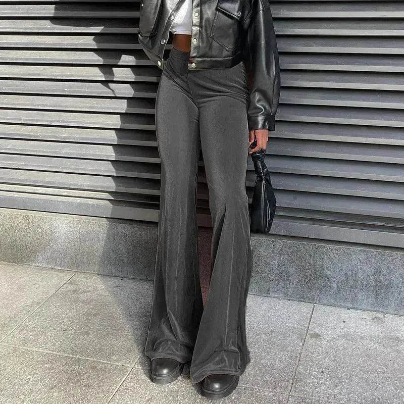 Solid Color Velvet Elastic High Waist Slimming Casual Bootcut Trousers Women