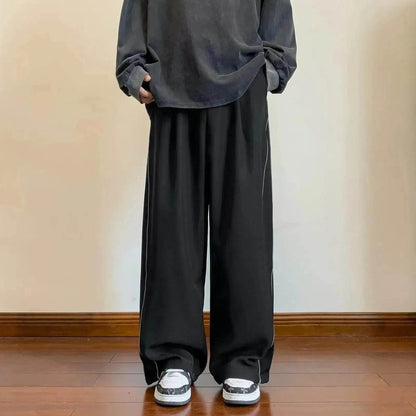 Pantalon de sport pour homme, coupe droite, jambe large, rayé, décontracté