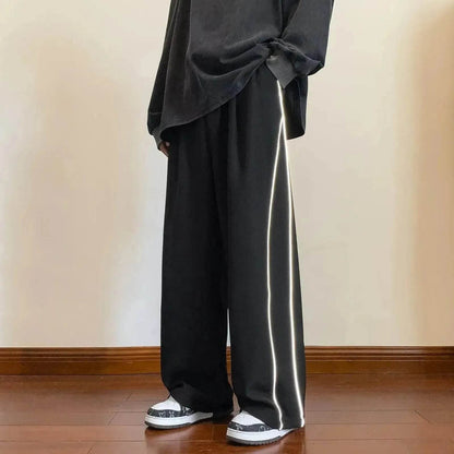 Pantalon de sport pour homme, coupe droite, jambe large, rayé, décontracté