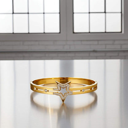 Ad stone Star Charm Bangle with Zirconia Crystals-Gold plated