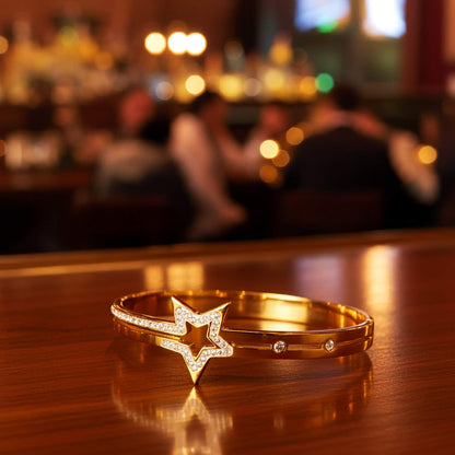 Ad stone Star Charm Bangle with Zirconia Crystals-Gold plated