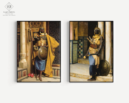 STATEMENT DUO Ludwig Deutsch - The Nubian Guards |  | Vintage Orientalist Art available framed